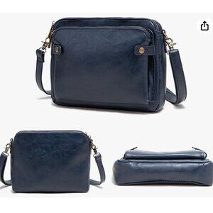 Retro Women Navy Bags Faux Leather Bag Small Shoulder Bag with Removable Straps